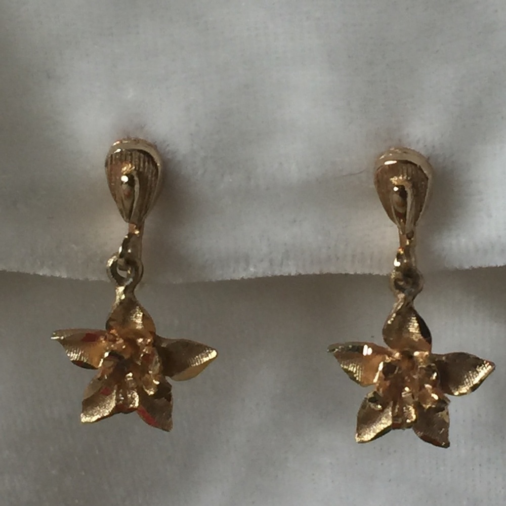 Gold Flower Clip On Earrings